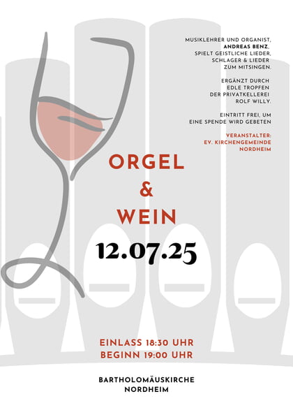 "Orgel und Wein" in der Bartholomäuskirche Nordheim- 12. Juli 2025